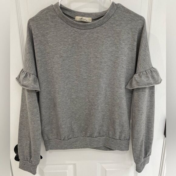 GAZE USA Gray Ruffle Sleeve Detail Sweater Women’s Size S - Picture 1 of 5